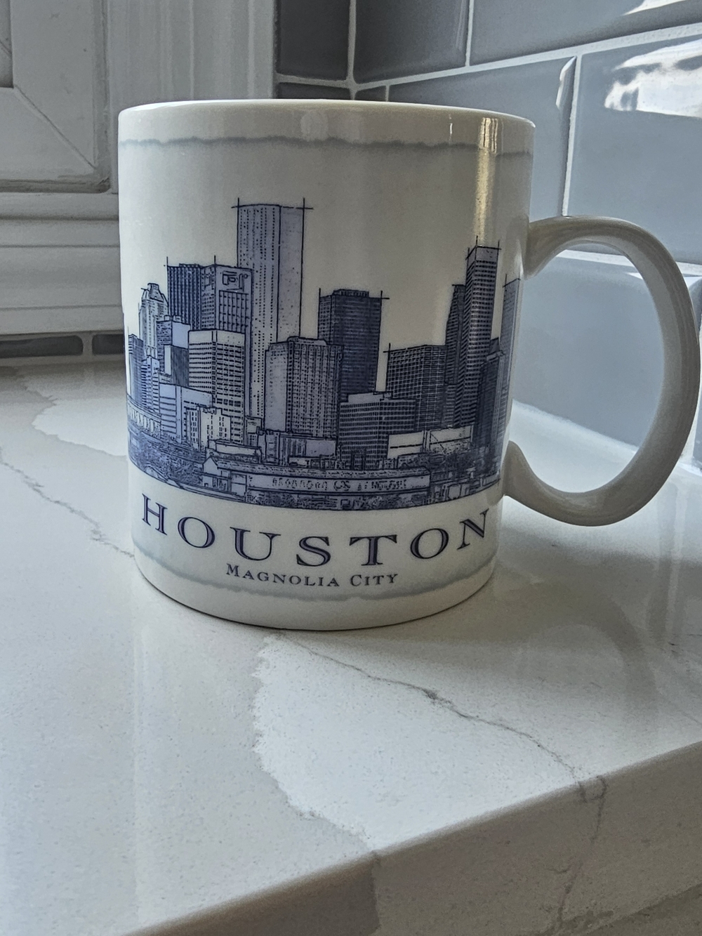 Starbucks White and Blue Houston Skyline Ceramic Mug